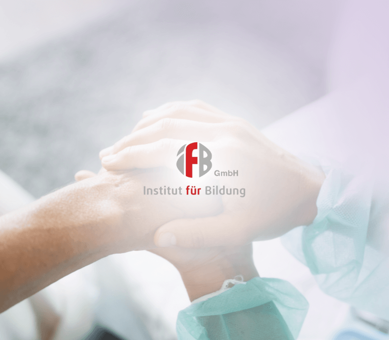 Zwei Hände, die eine andere Hand in ihre Mitte nehmen. In der Mitte befindet sich das Logo des Instituts für Bildung.