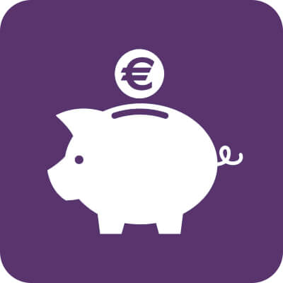 Icon mit lila Hintergrund auf dem man ein Sparschwein sieht.