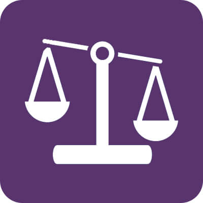 Icon mit lila Hintergrund und einer weißen Waage.