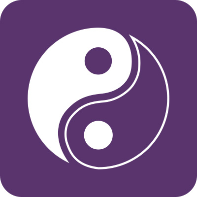 Weißes Jing und Jang - Zeichen auf lila farbenem Hintergrund