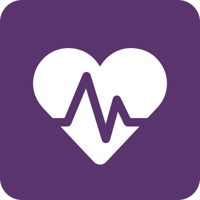 Weißes Herz mit Herzschlag auf lila farbenem Hintergrund